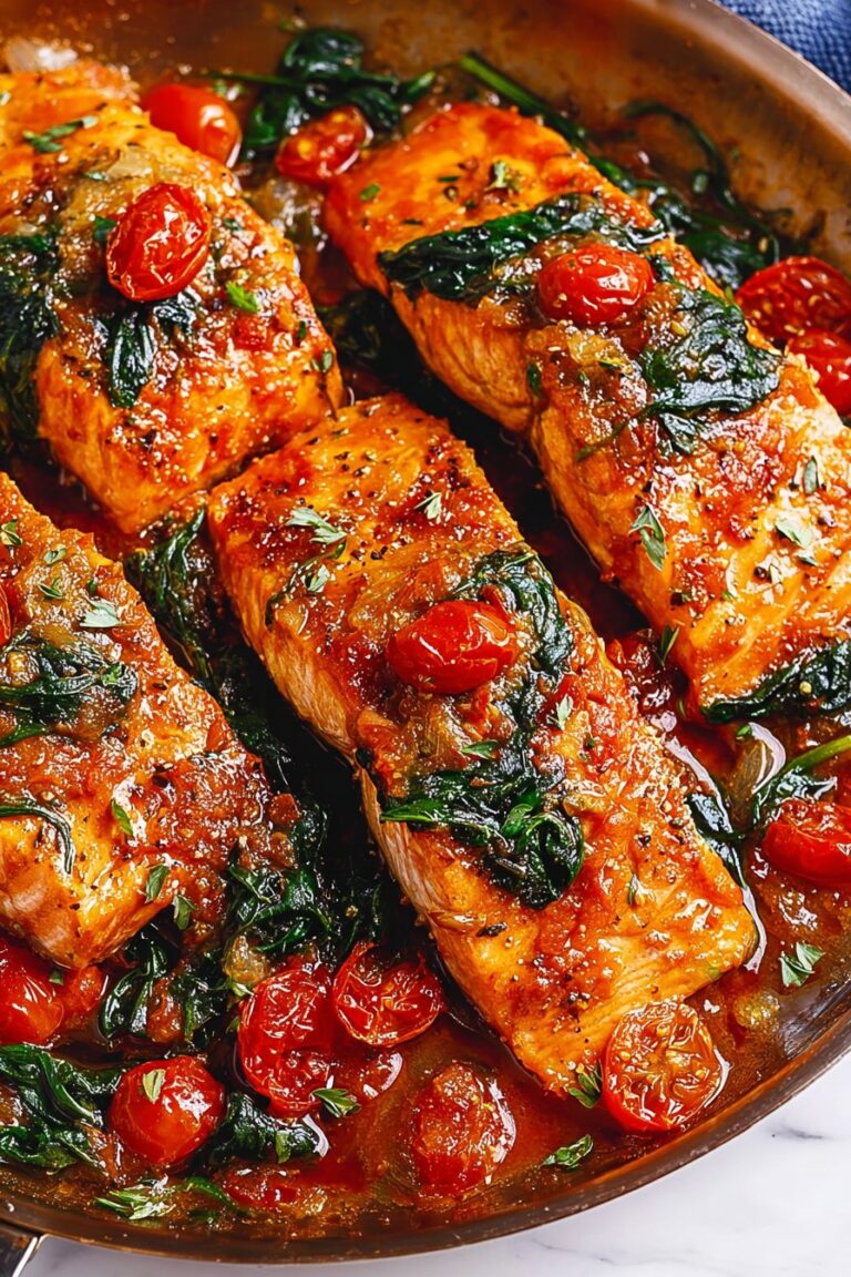 Tuscan Garlic Salmon with Spinach and Tomato