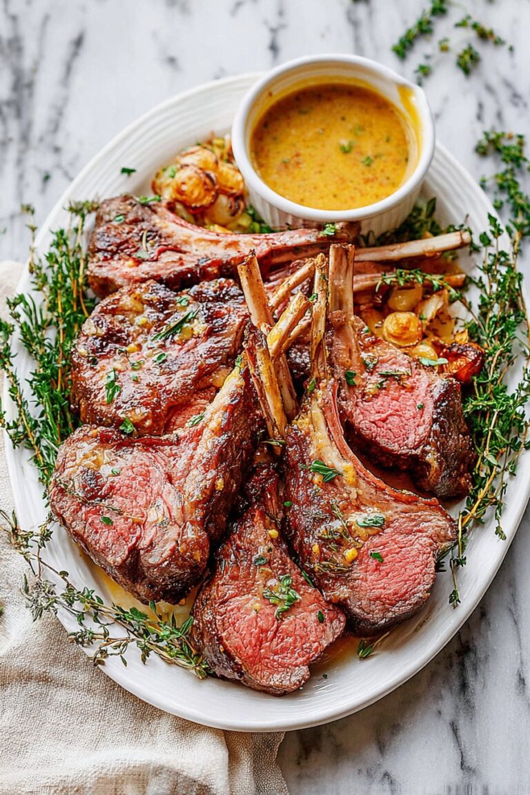 Garlic Roasted Rack of Lamb with Butter Sauce