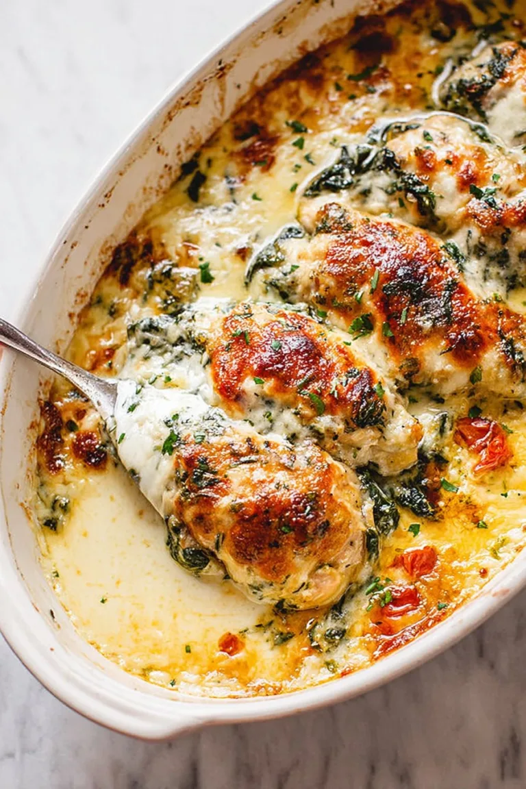 Spinach Chicken Casserole with Cream Cheese and Mozzarella