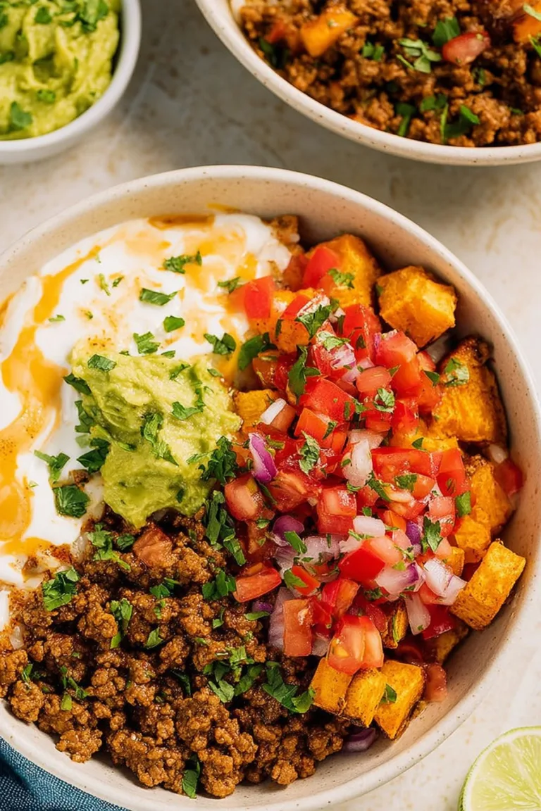 Southwest Ground Beef Bowl with Cottage Cheese Queso