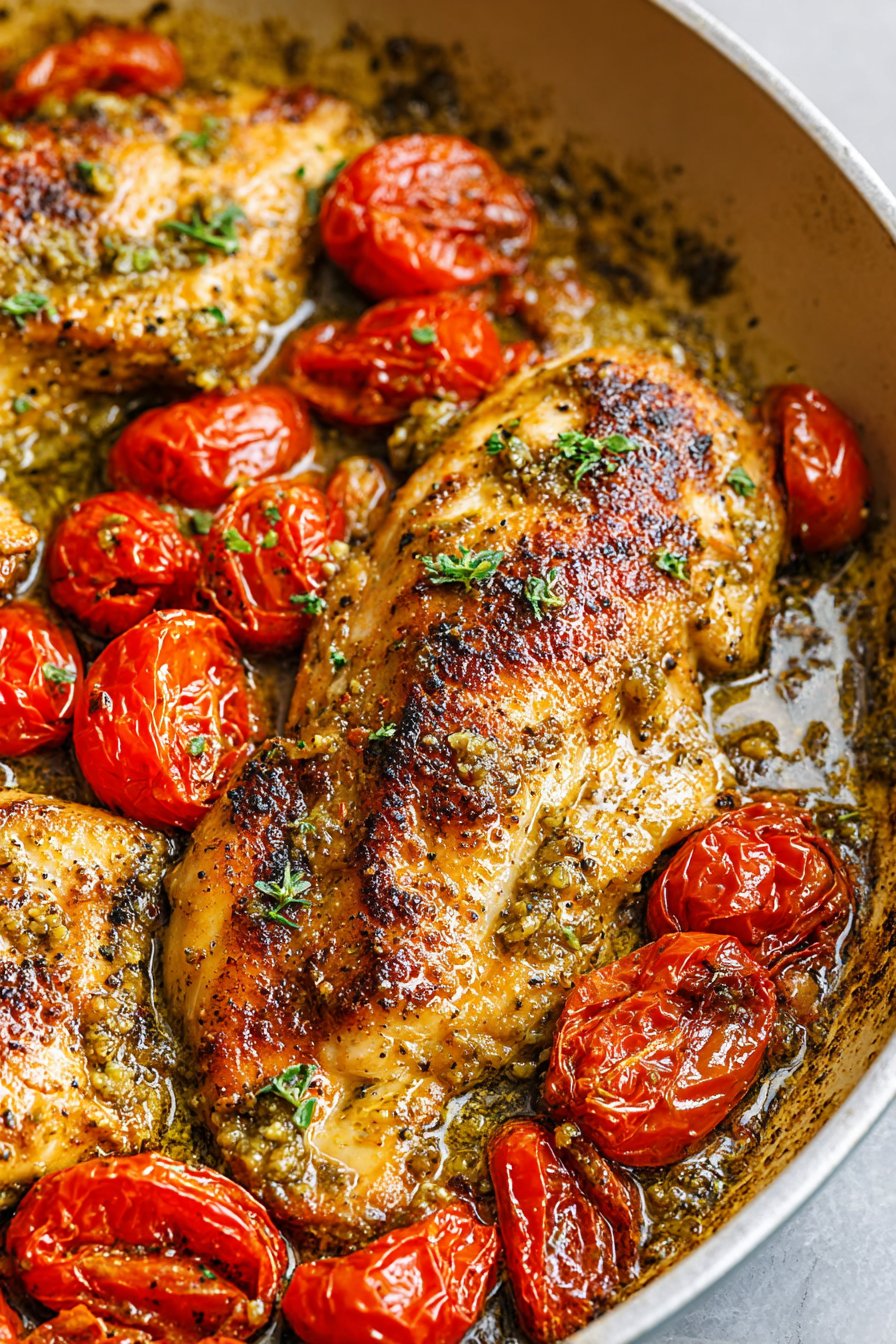 Creamy Pesto Chicken with Roasted Tomatoes