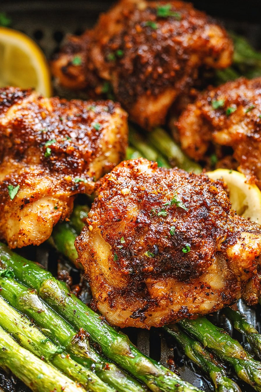 Air-Fryer Chicken Thighs and Asparagus