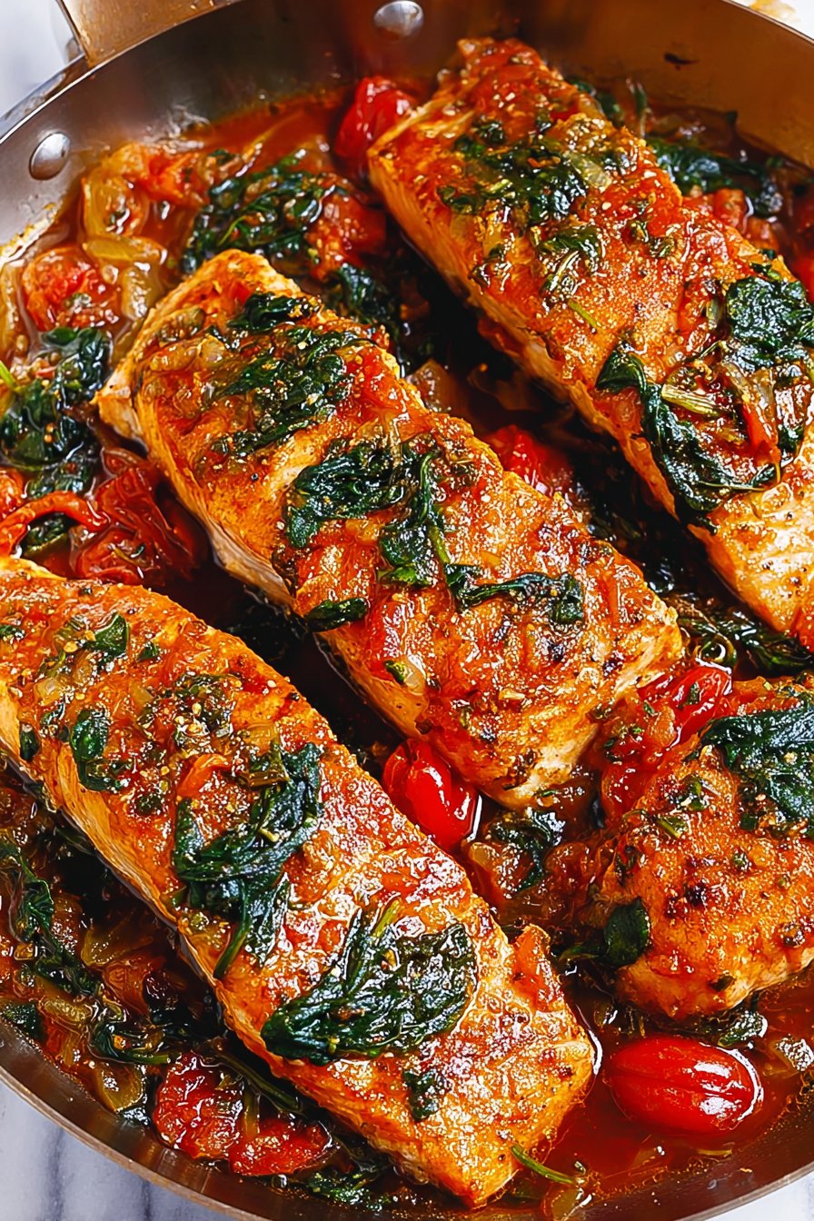 Tuscan Garlic Salmon with Spinach and Tomato