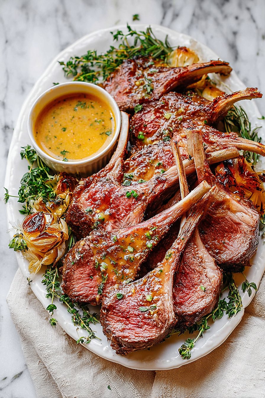Garlic Roasted Rack of Lamb with Butter Sauce