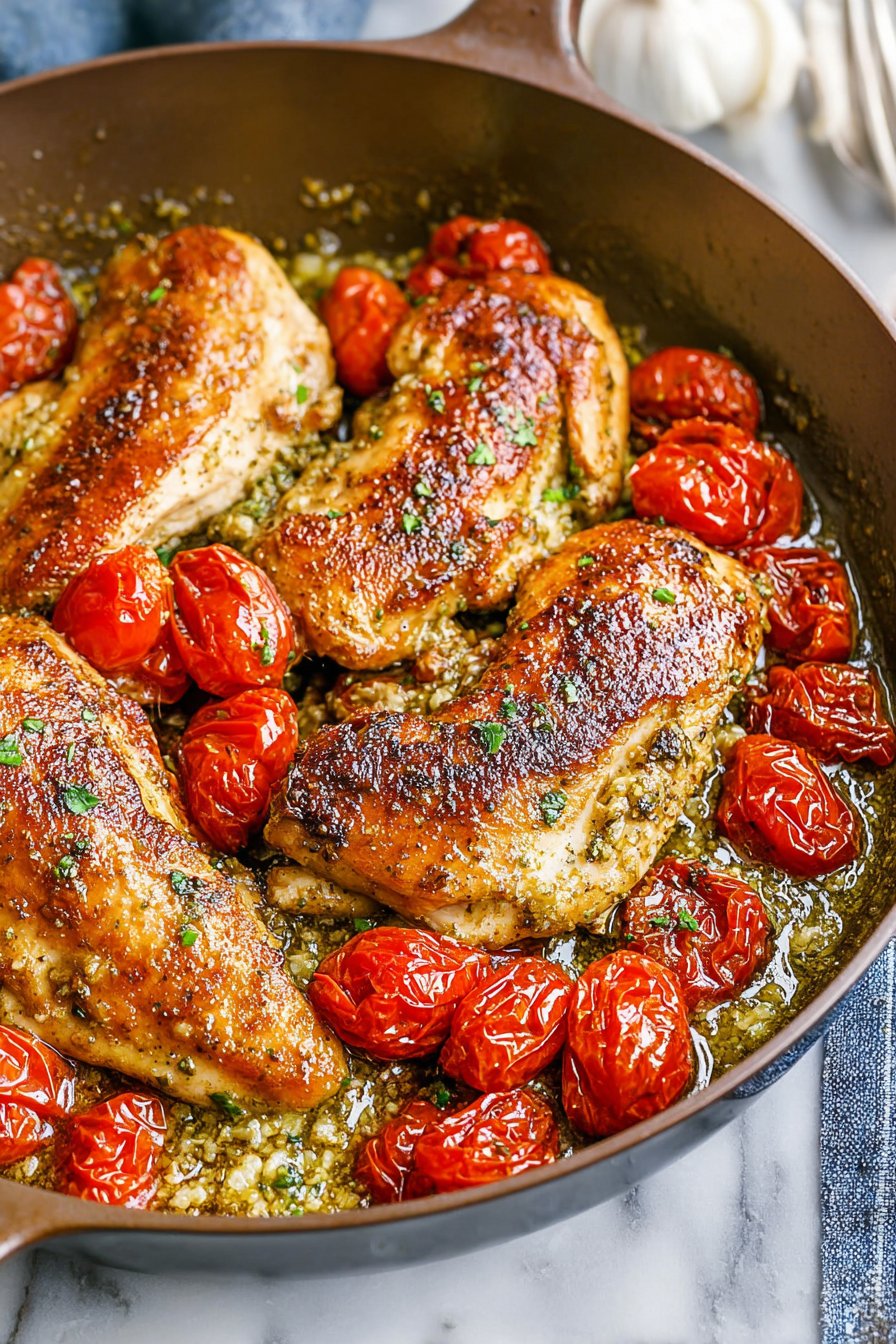 Creamy Pesto Chicken with Roasted Tomatoes