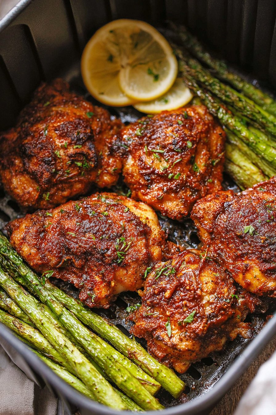 Air-Fryer Chicken Thighs and Asparagus