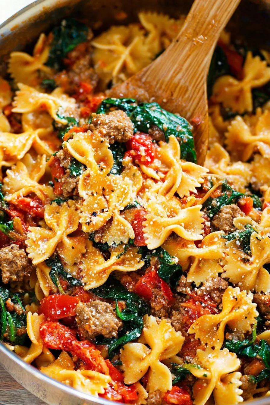 Tomato Spinach Sausage Pasta