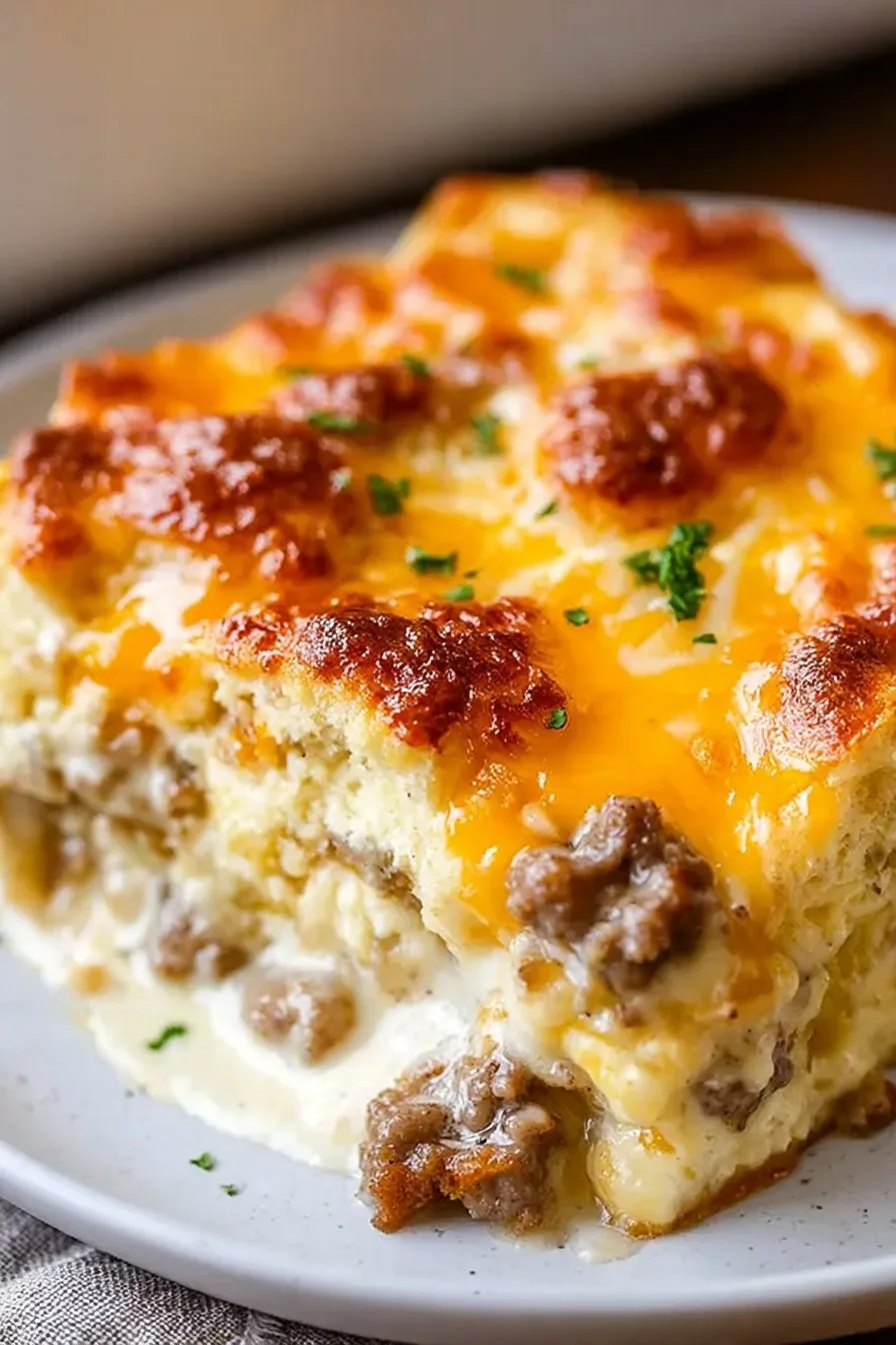 Biscuits and Gravy Breakfast Casserole