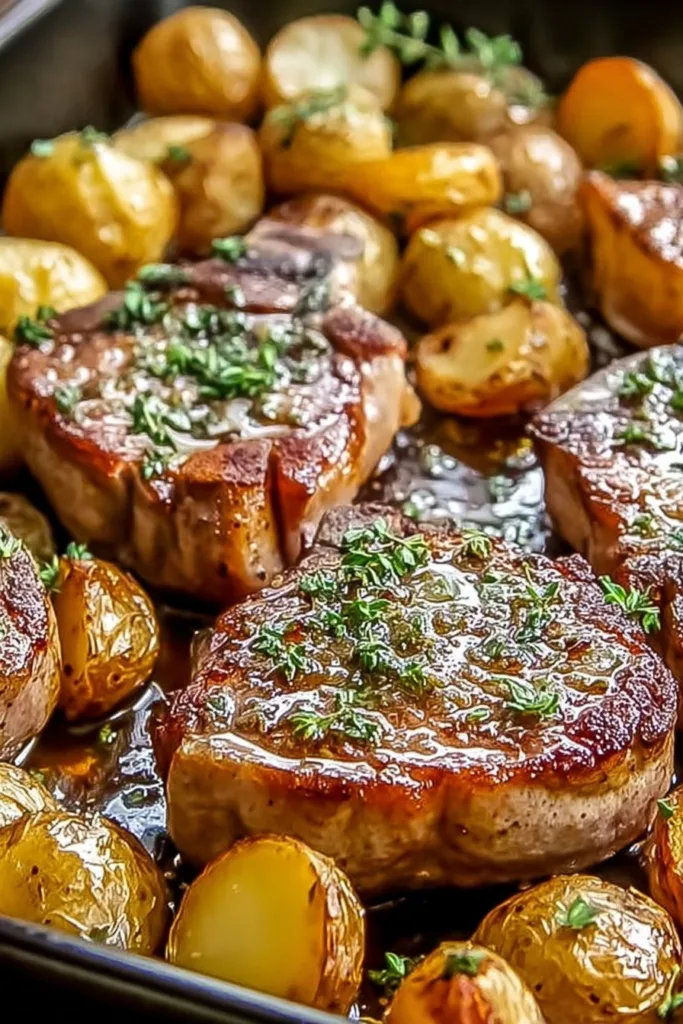 Sheet Pan Pork Chops and Potatoes Dinner Recipe