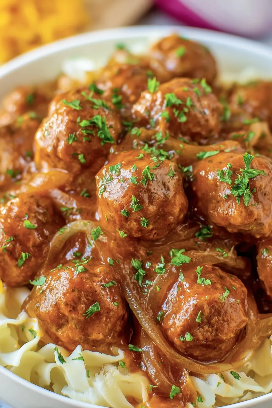 Slow Cooker Onion Meatballs