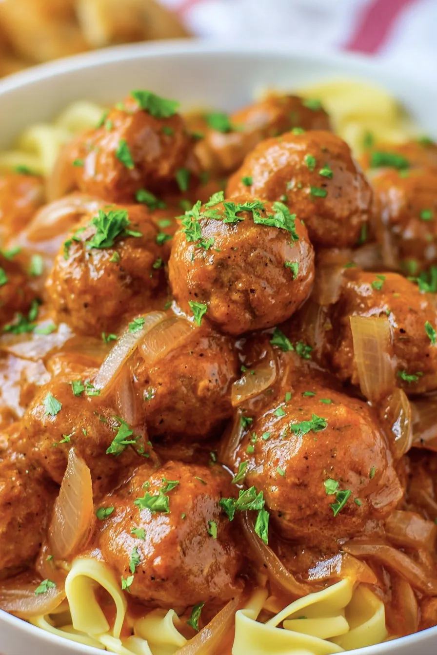 Slow Cooker Onion Meatballs