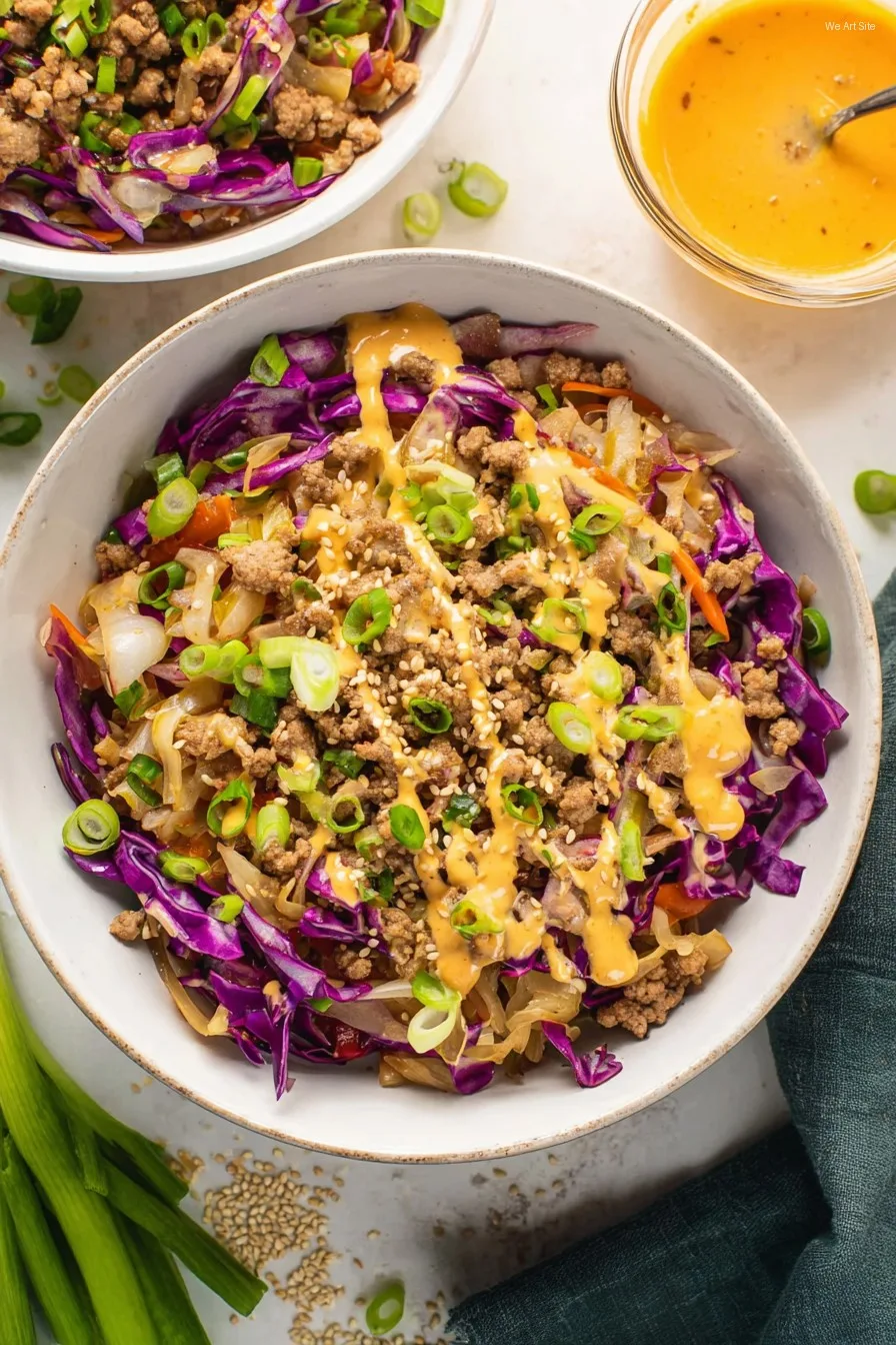 Egg Roll in a Bowl with Creamy Chili Sauce