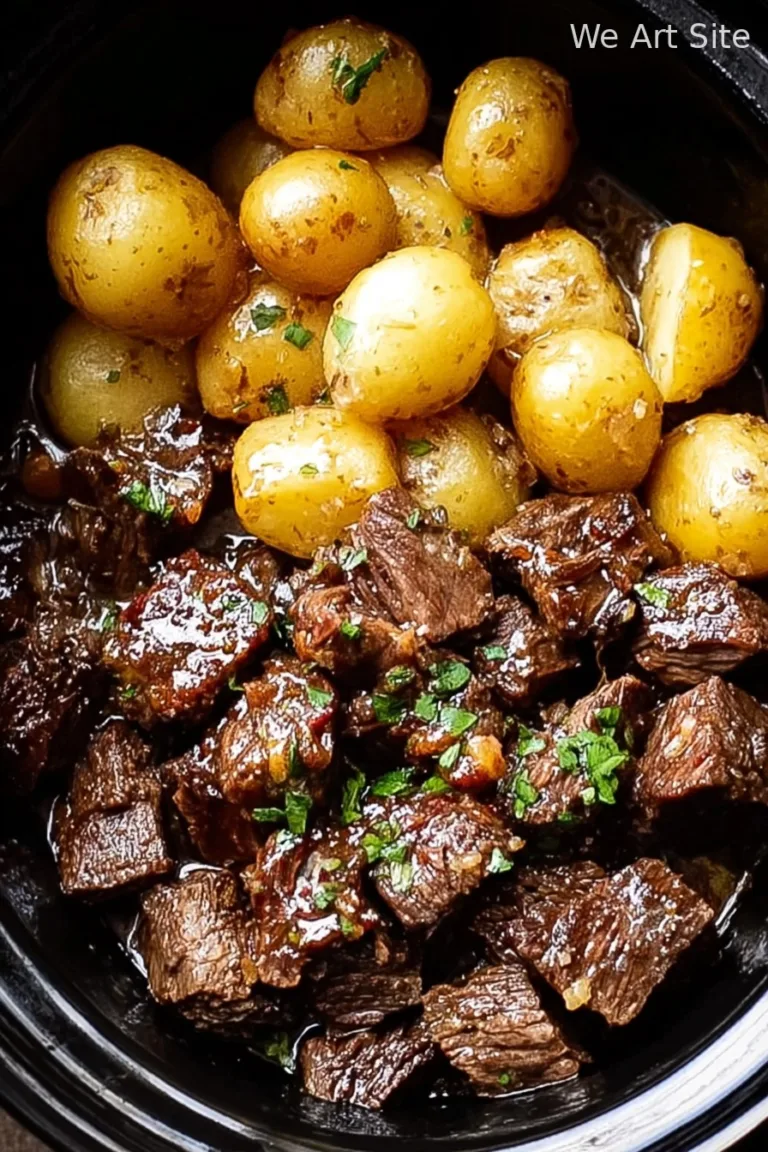Slow Cooker Garlic Butter Beef Bites with Potatoes