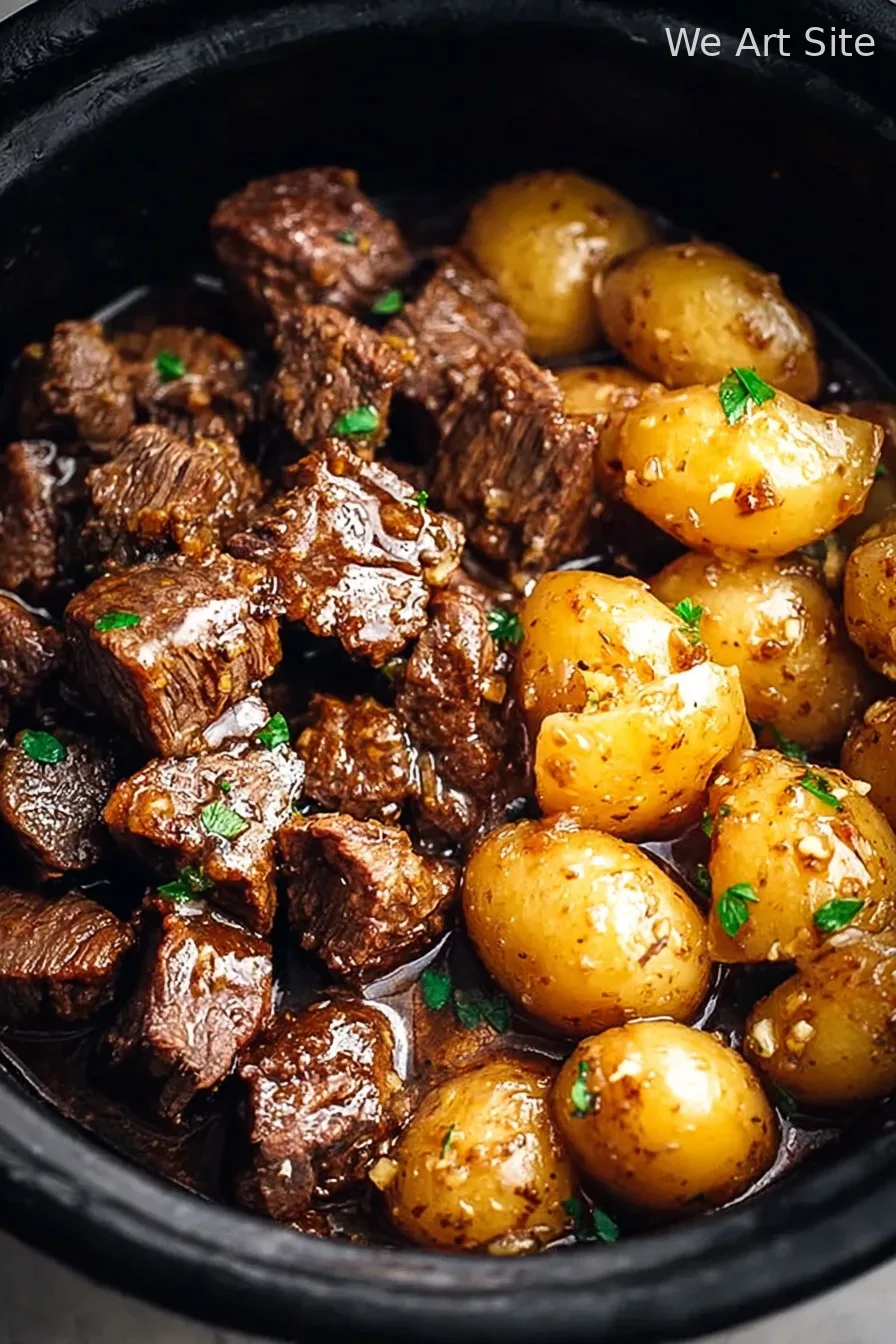 Slow Cooker Garlic Butter Beef Bites with Potatoes