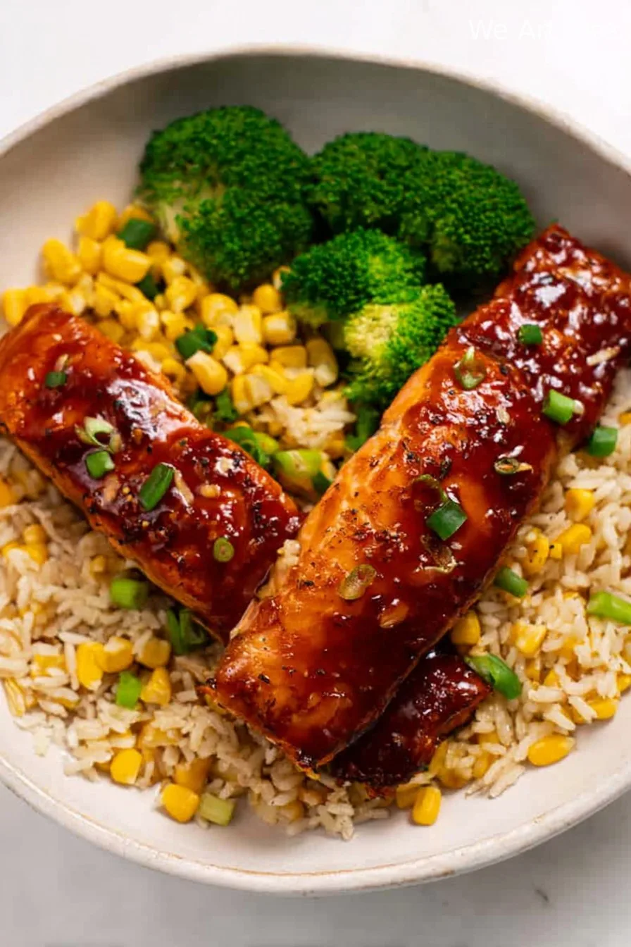 Baked BBQ Salmon with Buttery Corn Rice