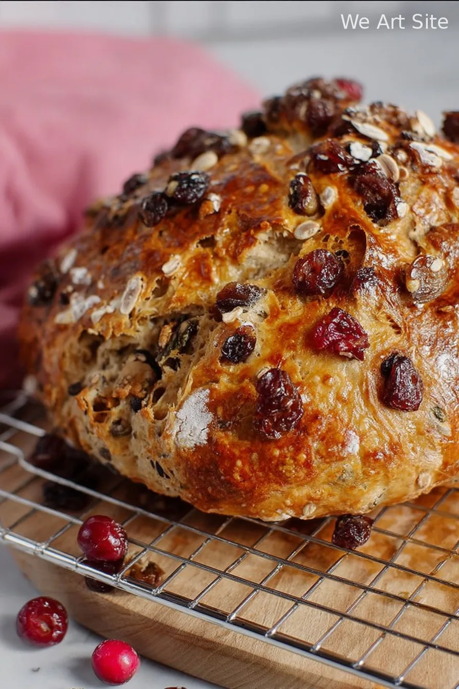 No Knead Cranberry Walnut Bread