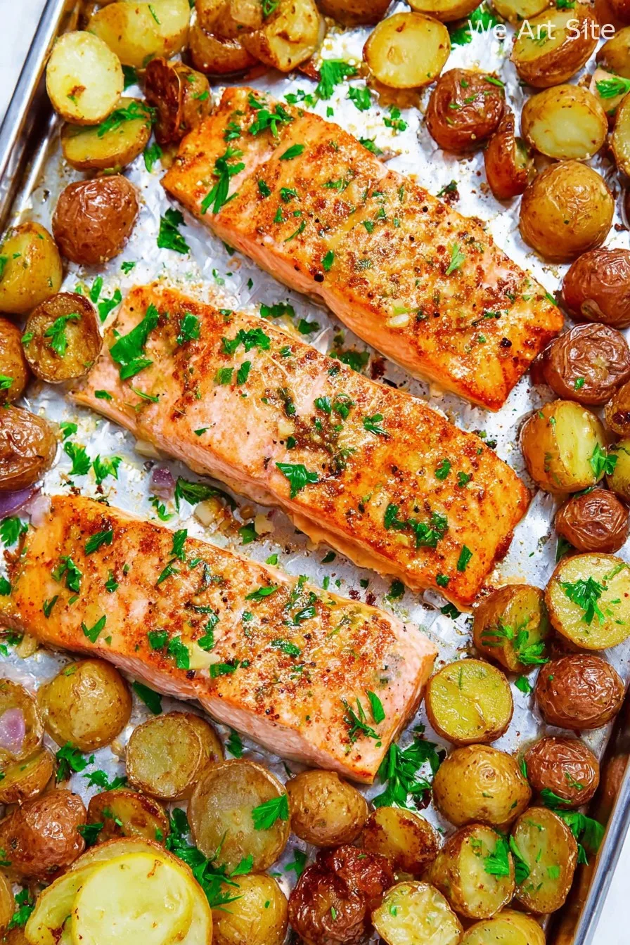 Sheet Pan Lemon Dijon Baked Salmon and Potatoes