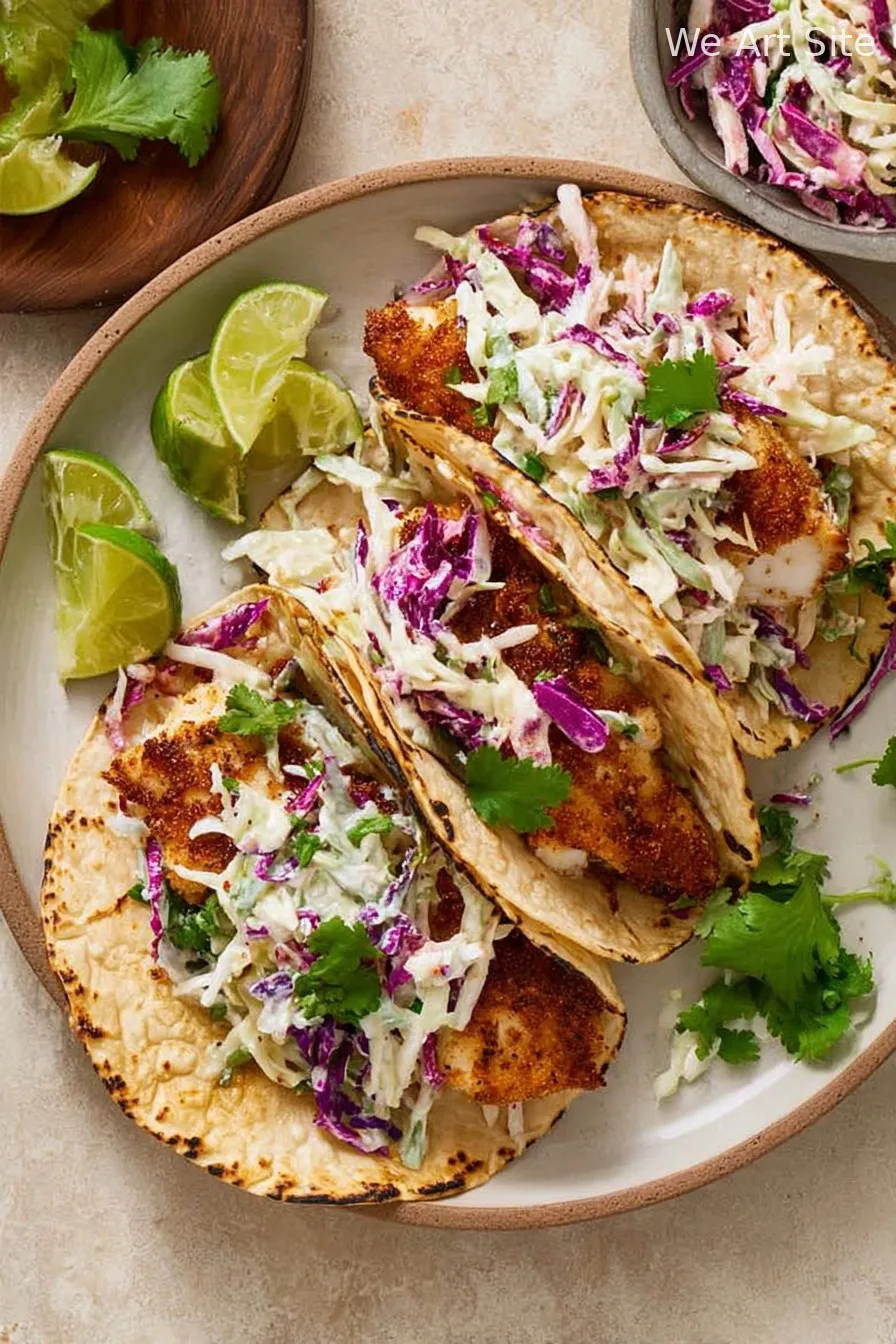 Air Fryer Fish Tacos with Cilantro Lime Slaw