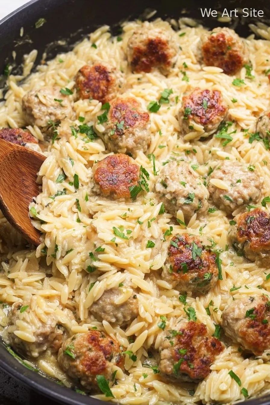 One Pan Chicken Meatballs with Orzo