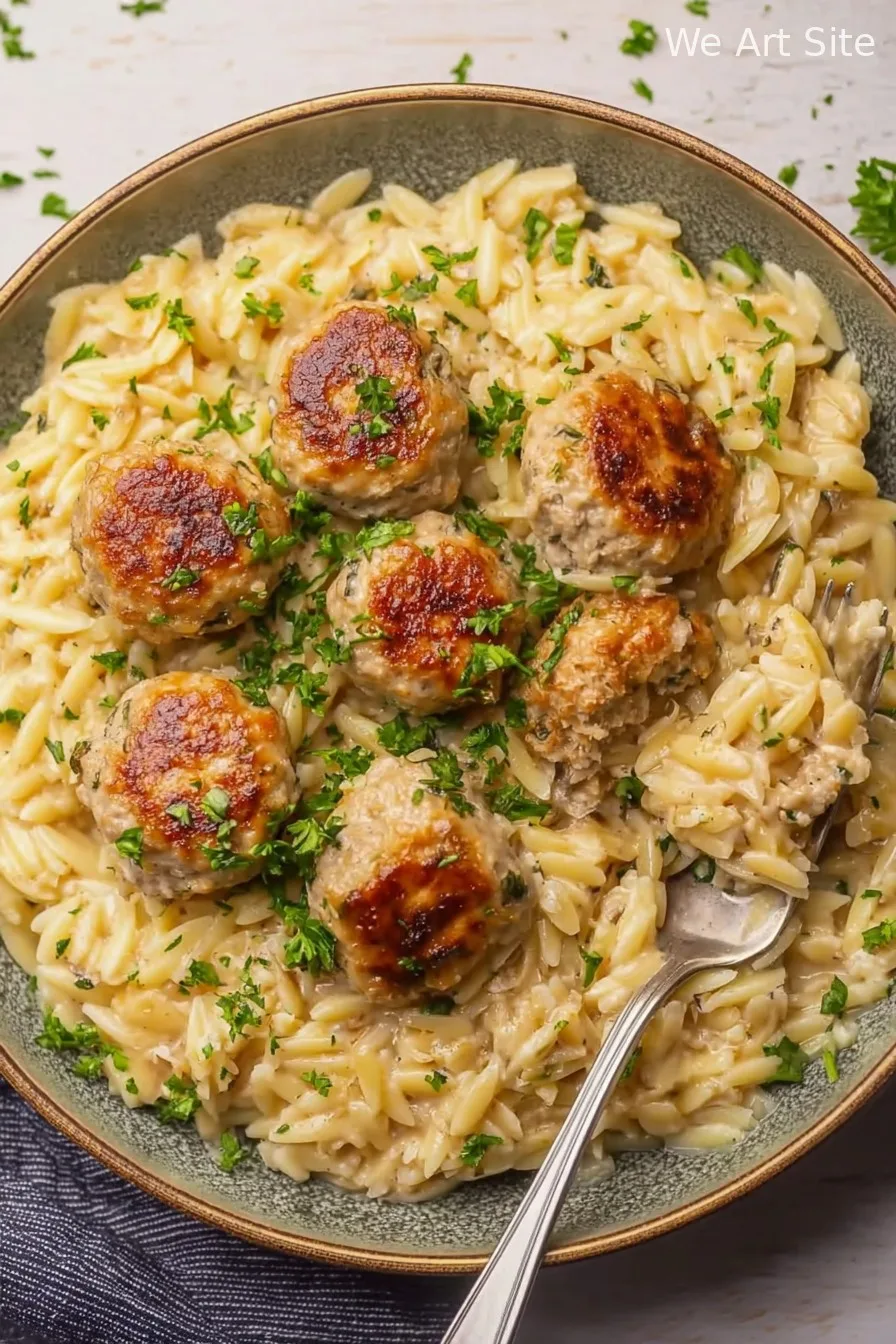 One Pan Chicken Meatballs with Orzo