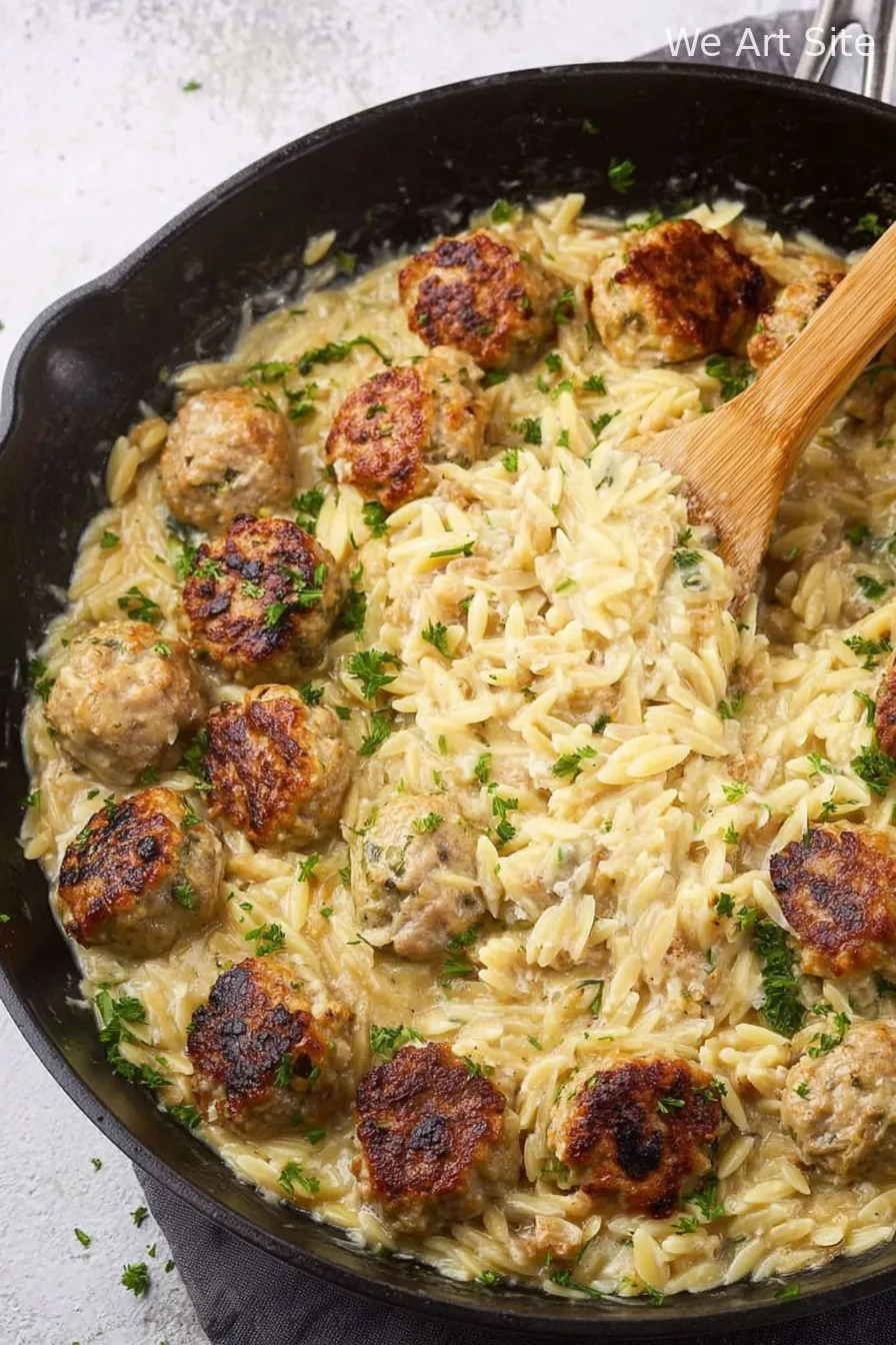 One Pan Chicken Meatballs with Orzo