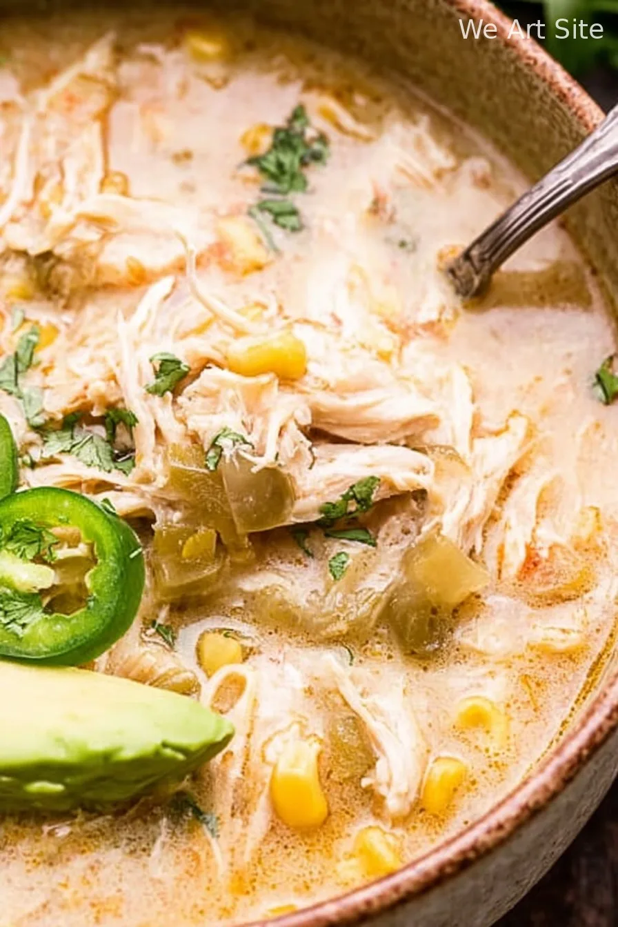 Slow Cooker Creamy Green Chile Chicken Enchilada Soup