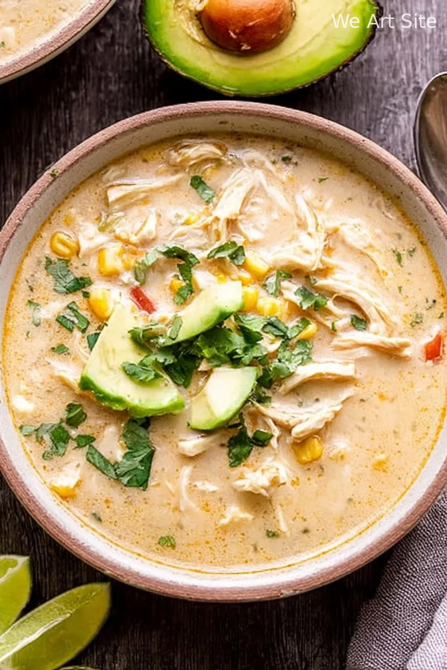 Slow Cooker Creamy Green Chile Chicken Enchilada Soup