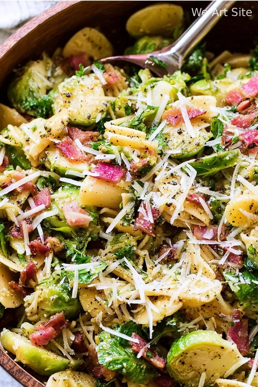 Brussels Sprouts and Bacon Pesto Pasta