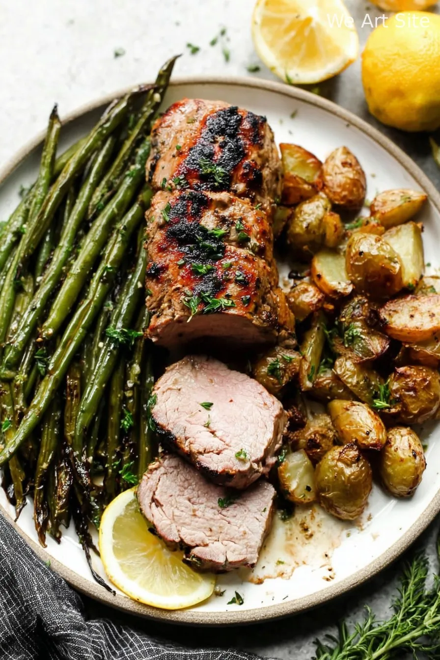 Lemony Garlic Grilled Pork Tenderloin with Charred Green Beans
