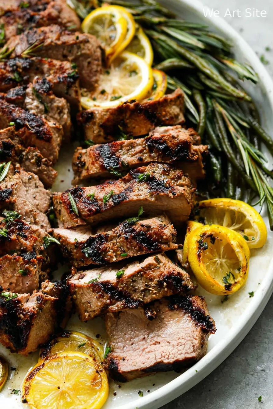 Lemony Garlic Grilled Pork Tenderloin with Charred Green Beans