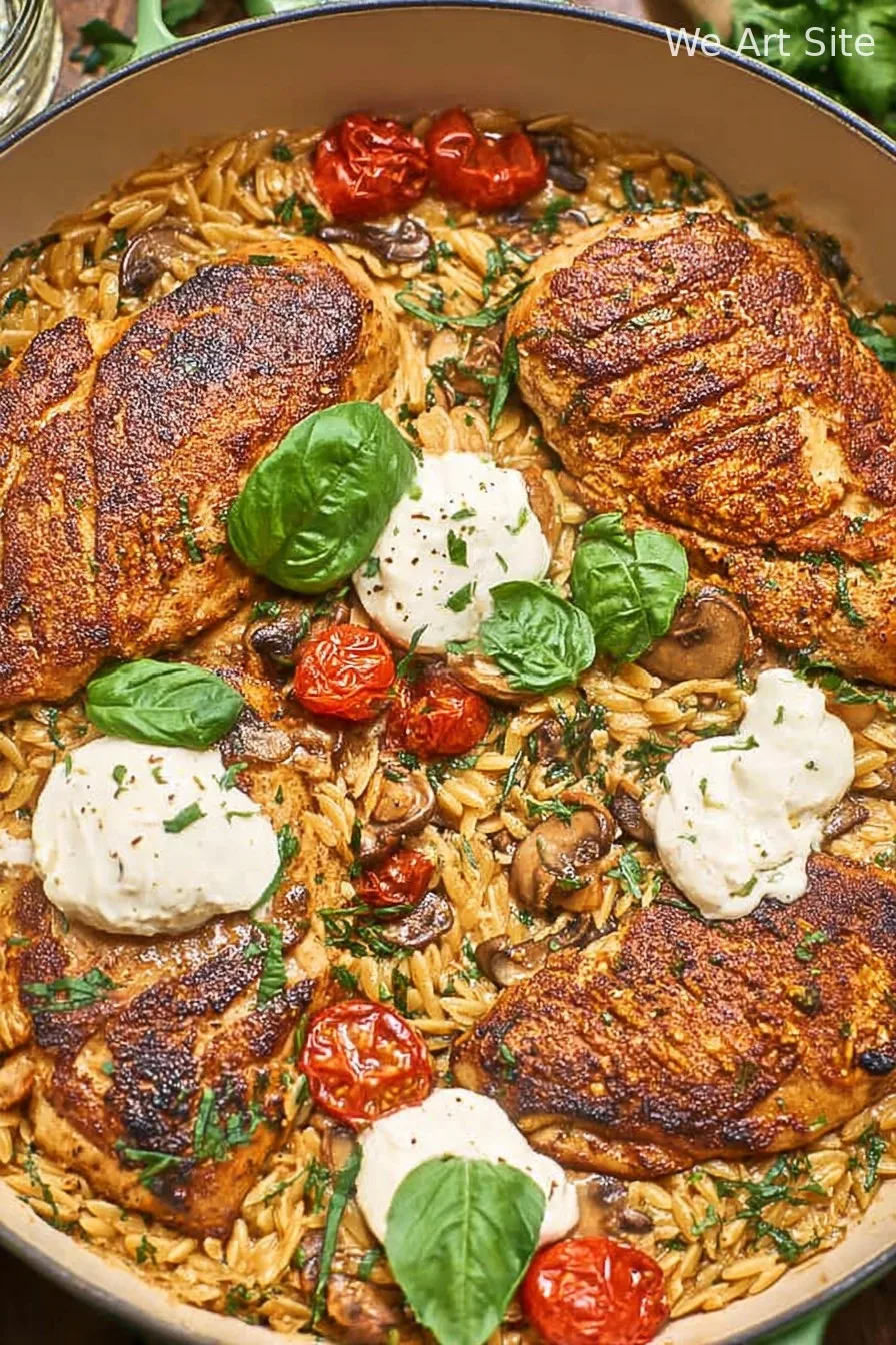 One Pan Ricotta Chicken and Orzo Skillet