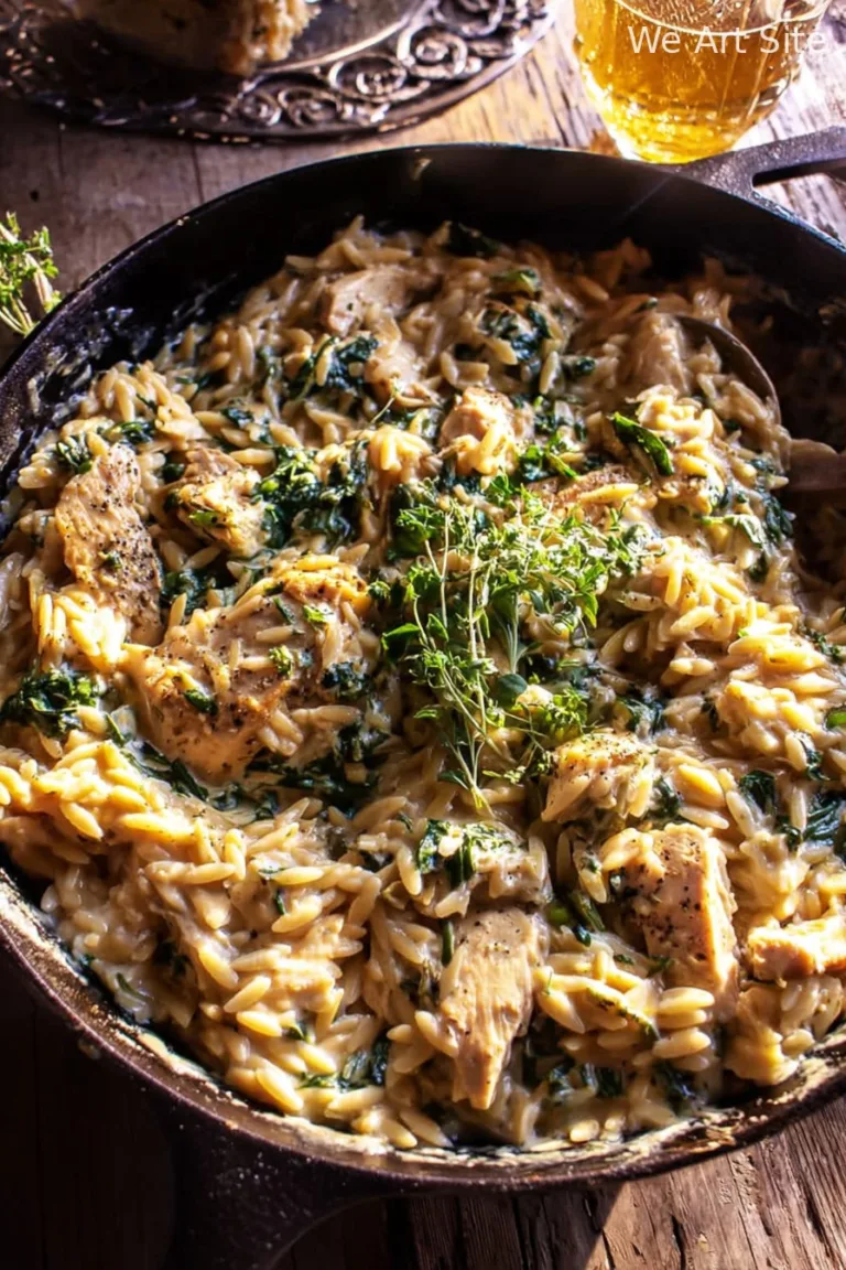 25 Minute Spinach and Artichoke Chicken Orzo