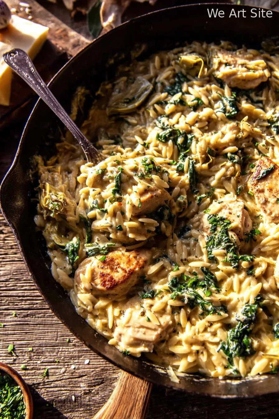 25 Minute Spinach and Artichoke Chicken Orzo
