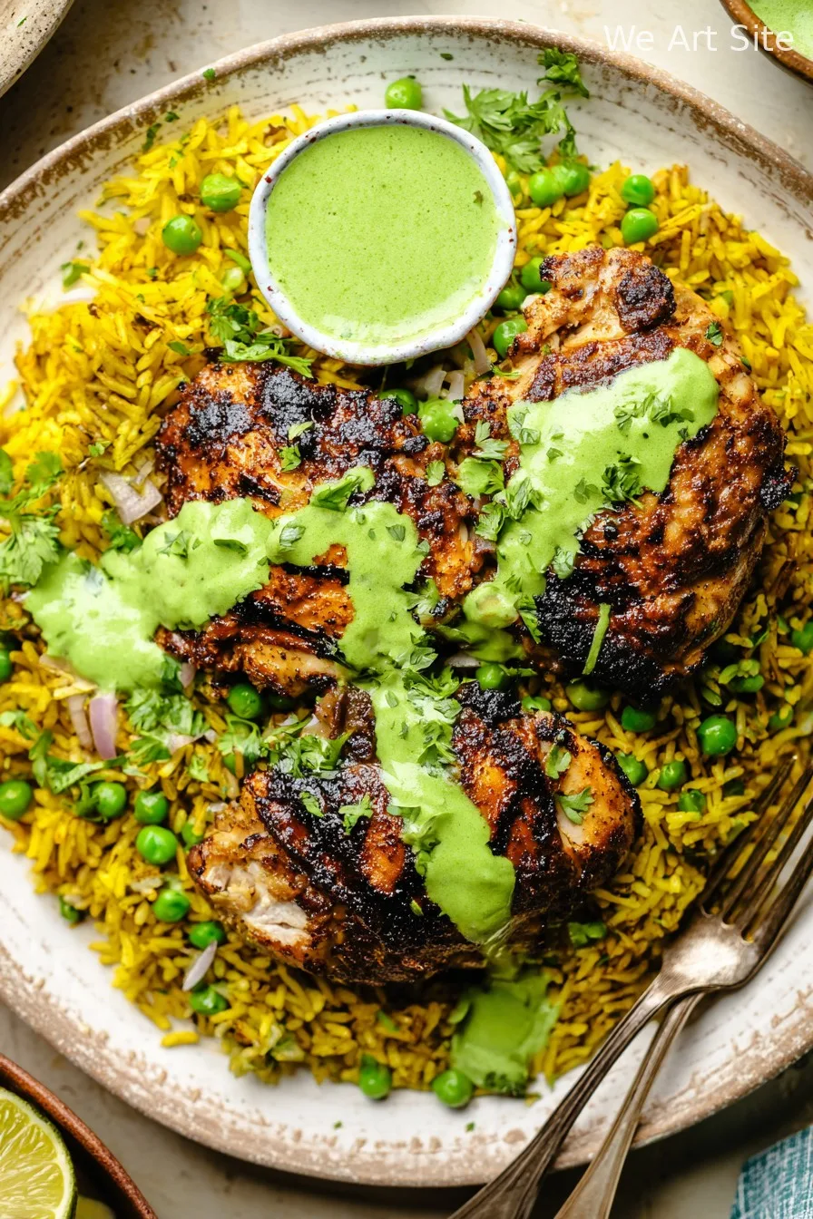 Peruvian Chicken & Rice with Green Sauce